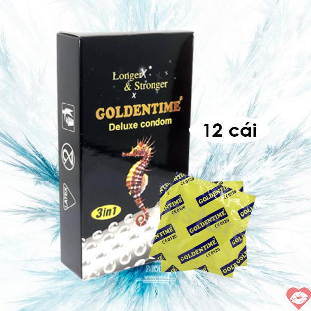 Sỉ Bao cao su Goldentime 3 in 1 siêu gân gai kéo dài thời gian giá rẻ 
