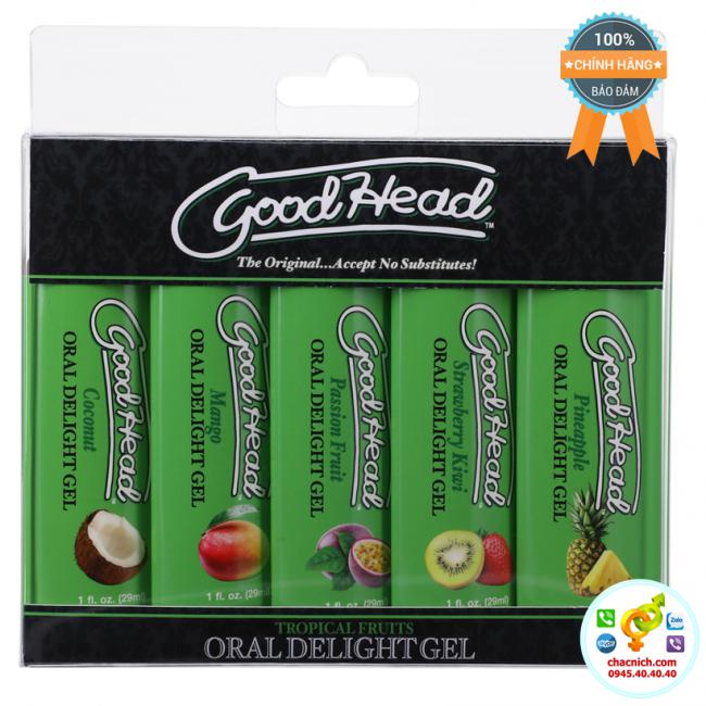 Set 5 tuýp gel Hương vị Dừa Dâu Dứa Kiwi GoodHead Oral Delight Gel Tropical Fruits